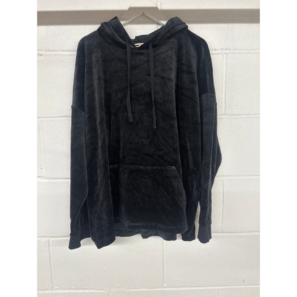 NWOT Eileen Fisher Sz Large Black Cozy Velour Knit Hooded Boxy Pullover Top - Picture 2 of 6